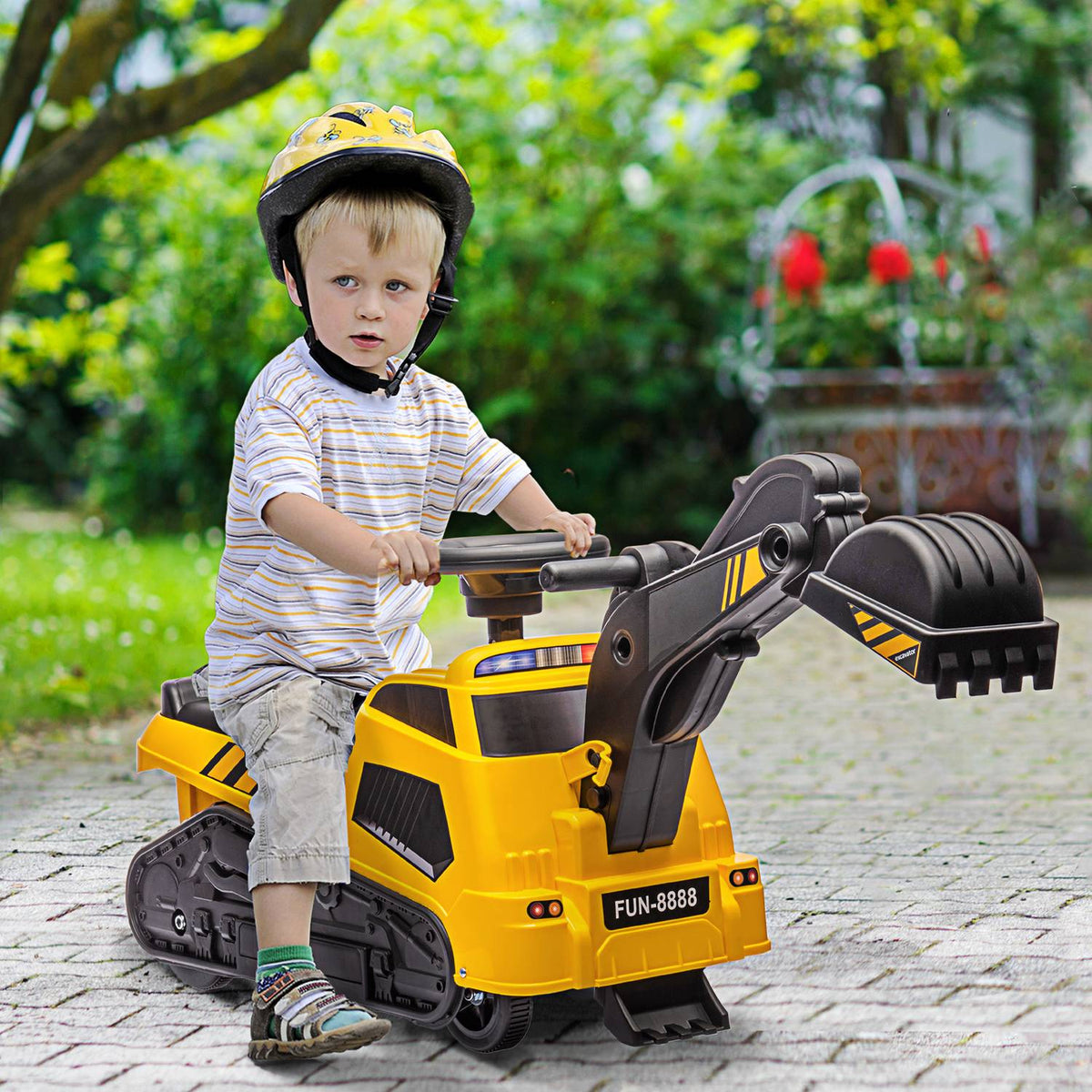 Seat Excavator, Children'S Excavator, 3 In 1 Ride-On Excavator With Shovel, Scraper, Roller, Ride-On Car With Music Function, For 1.5-4 Year Old Children