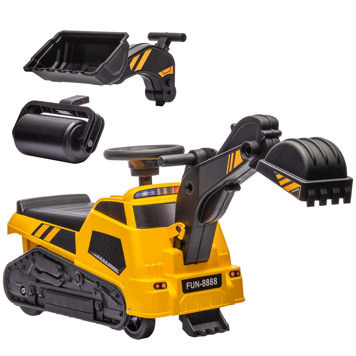Seat Excavator, Children'S Excavator, 3 In 1 Ride-On Excavator With Shovel, Scraper, Roller, Ride-On Car With Music Function, For 1.5-4 Year Old Children