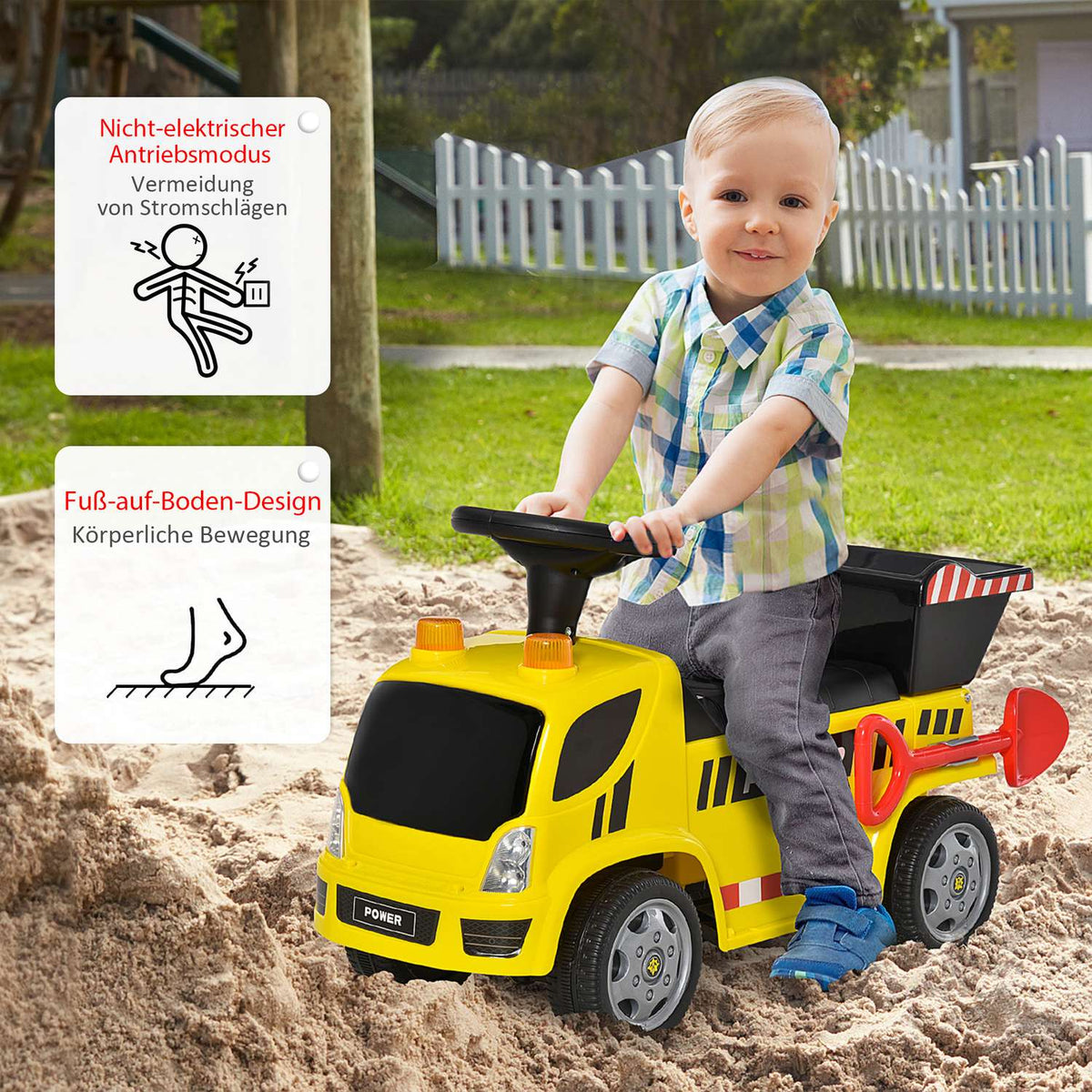 Seat Excavator Ride-On Car For Baby 18-36 Months, With Tipping Bucket & Shovel, Metal & Pp Plastic, Yellow