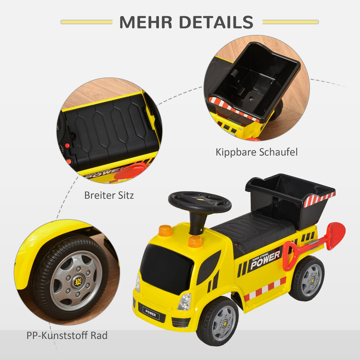 Seat Excavator Ride-On Car For Baby 18-36 Months, With Tipping Bucket & Shovel, Metal & Pp Plastic, Yellow