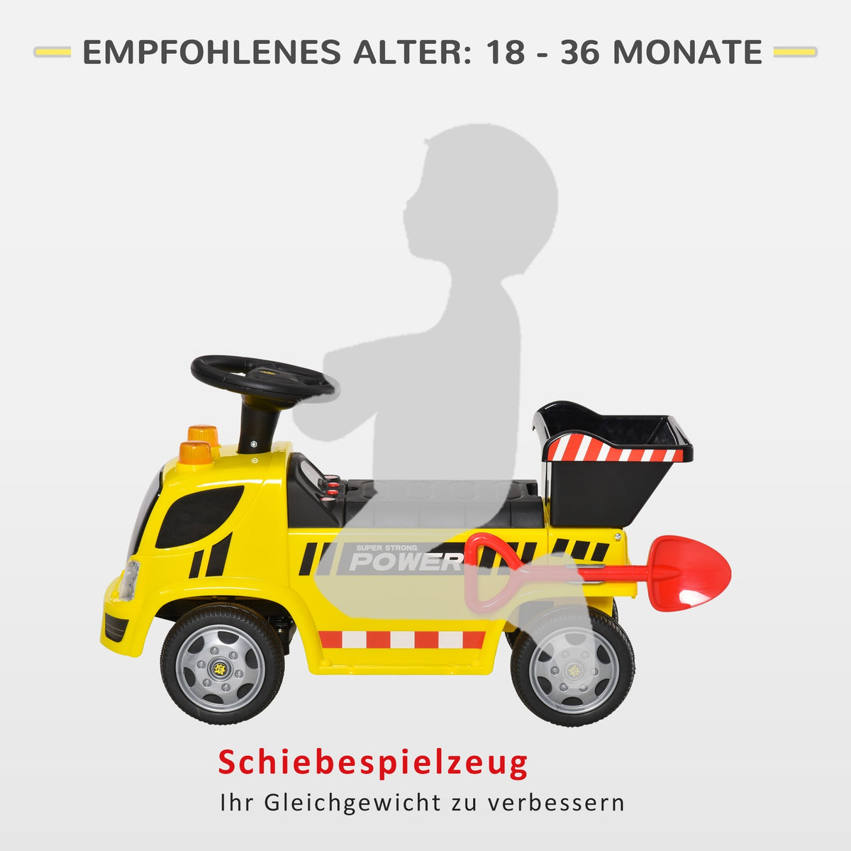 Seat Excavator Ride-On Car For Baby 18-36 Months, With Tipping Bucket & Shovel, Metal & Pp Plastic, Yellow