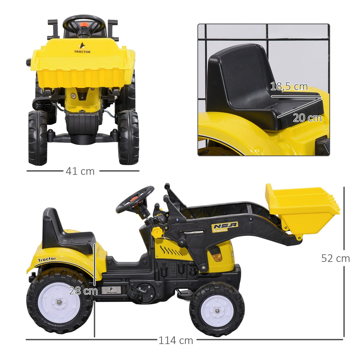 Seat Excavator Ride-On Excavator With Shovel For 3 Year Olds, Pedal Tractor, Ride-On Vehicle, 114X41X54Cm