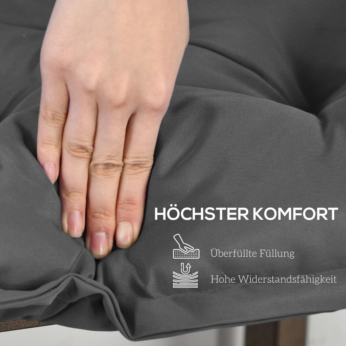 Seat cushion 100x40 cm chair cushion with ties, 10cm thick padding, washable seat cushion for home, garden, sofa, chairs, dark gray
