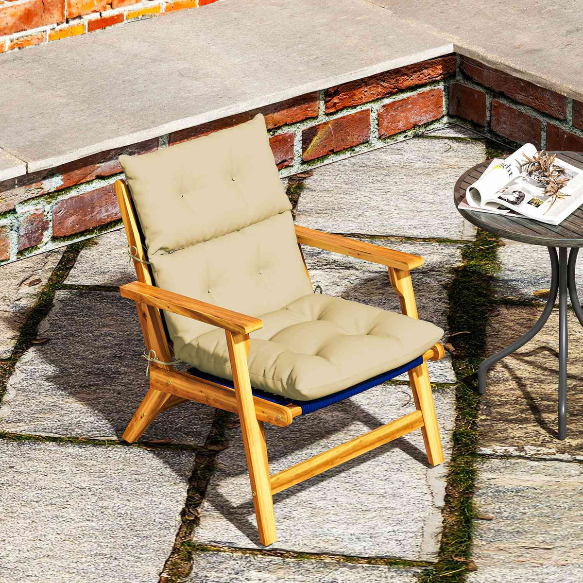 Seat cushion, 115x56 cm chair cushion with ties, backrest, 10cm thick padding, water-repellent seat cushion for home, garden, office, chairs, beige