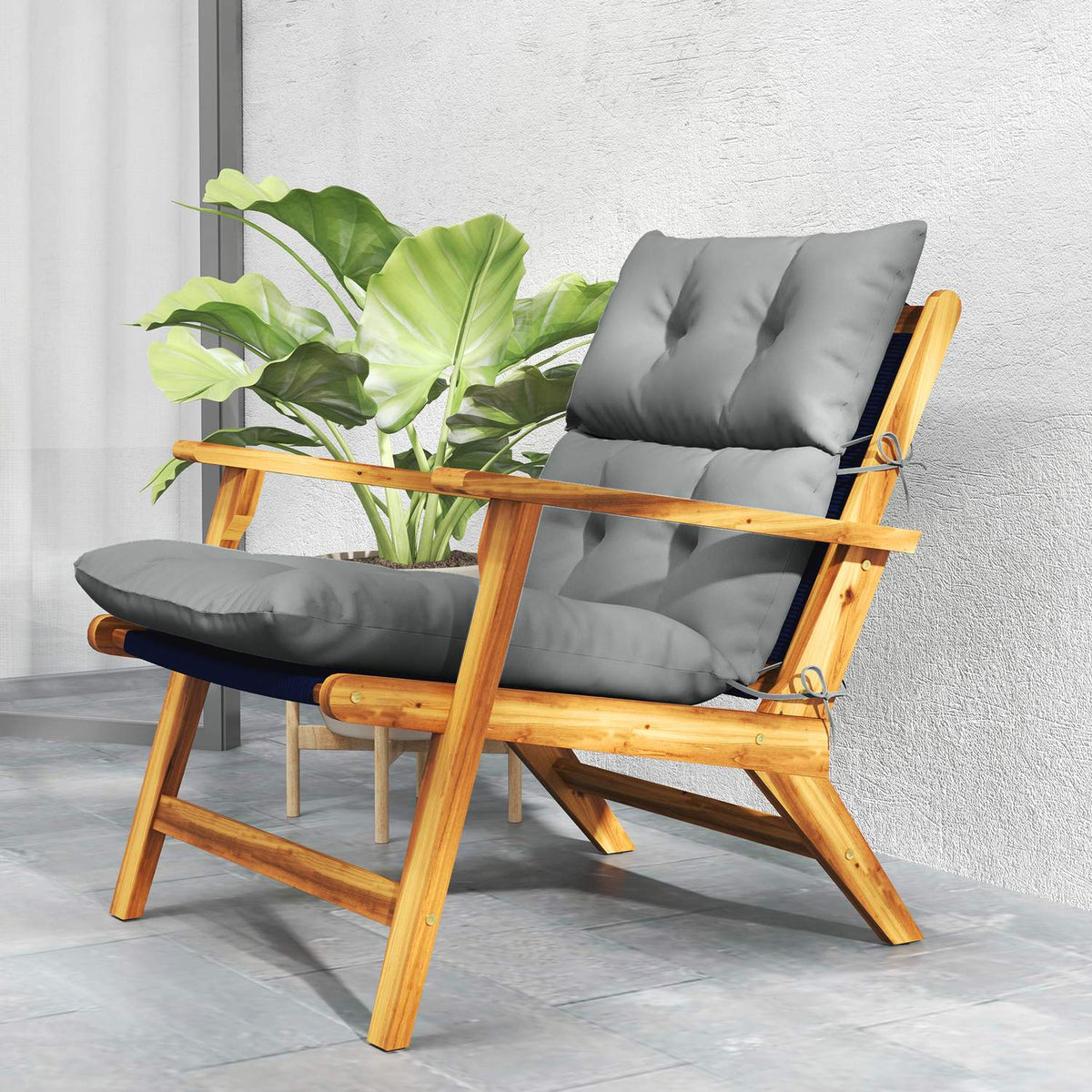 Seat cushion, 115x56 cm chair cushion with ties, backrest, 10cm thick padding, water-repellent seat cushion for home, garden, office, chairs, light gray