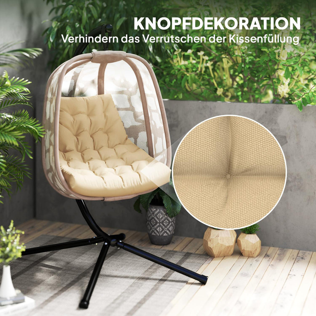 Seat cushion, 120x100 cm chair cushion with backrest, 8cm thick cushion cover, water-repellent seat cushion for rocking chairs and hanging baskets, beige