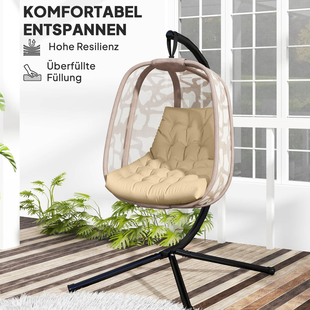 Seat cushion, 120x100 cm chair cushion with backrest, 8cm thick cushion cover, water-repellent seat cushion for rocking chairs and hanging baskets, beige