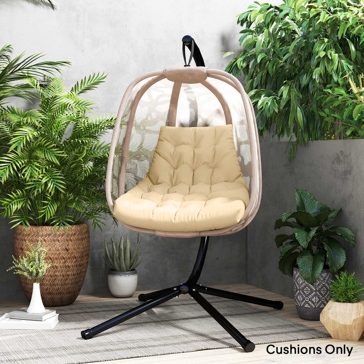 Seat cushion, 120x100 cm chair cushion with backrest, 8cm thick cushion cover, water-repellent seat cushion for rocking chairs and hanging baskets, beige