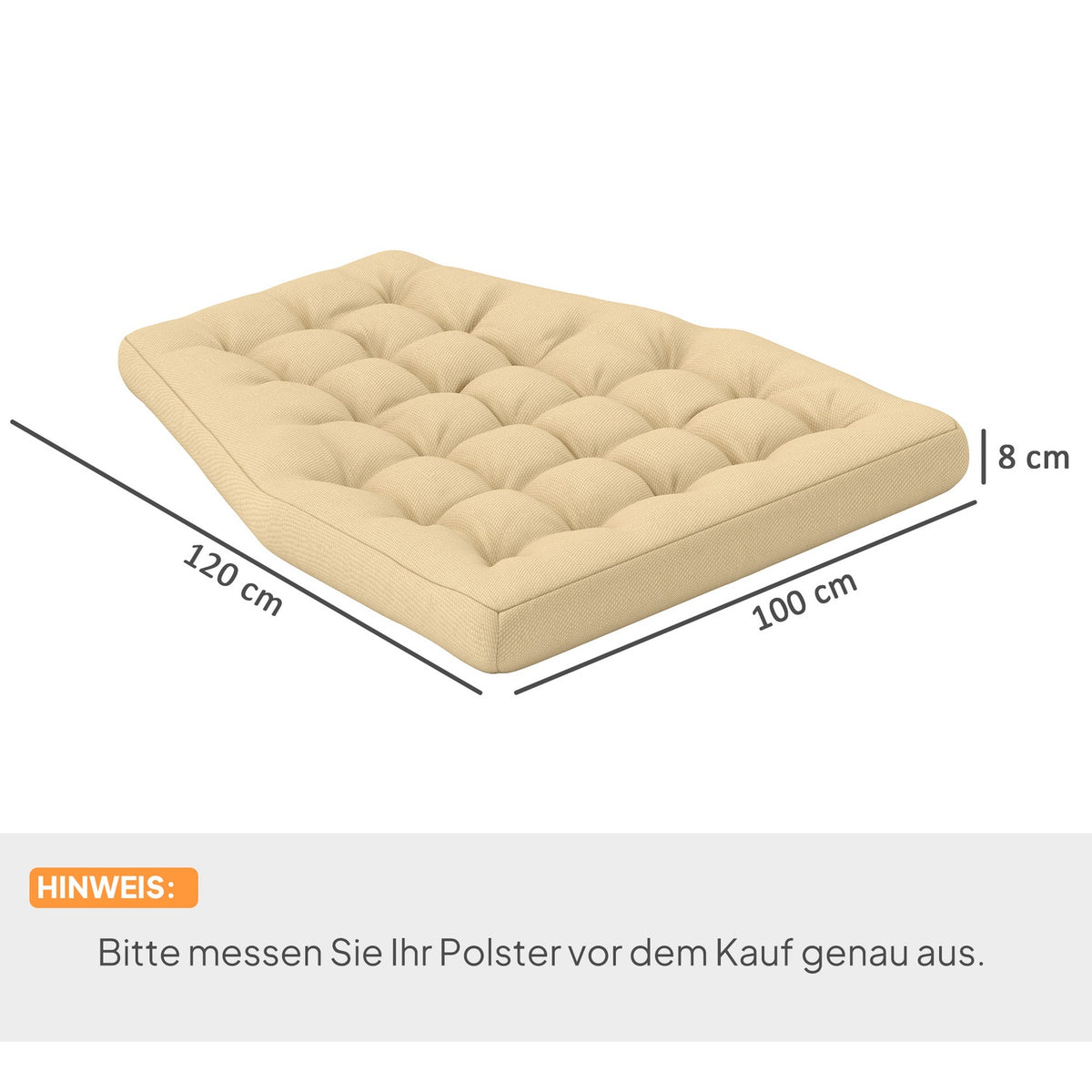 Seat cushion, 120x100 cm chair cushion with backrest, 8cm thick cushion cover, water-repellent seat cushion for rocking chairs and hanging baskets, beige