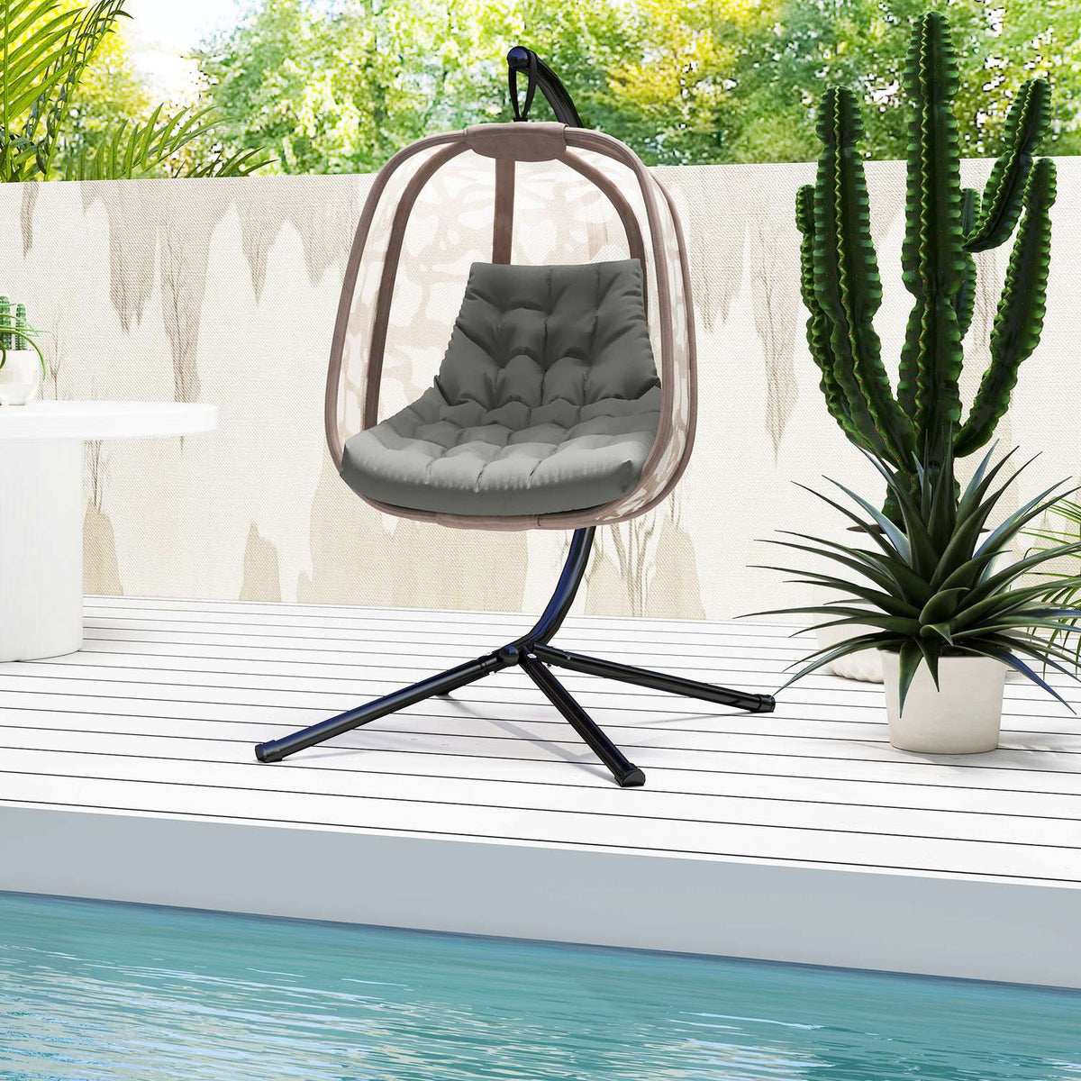 Seat cushion, 120x100 cm chair cushion with backrest, 8cm thick padding, water-repellent seat cushion for rocking chairs and hanging baskets, gray