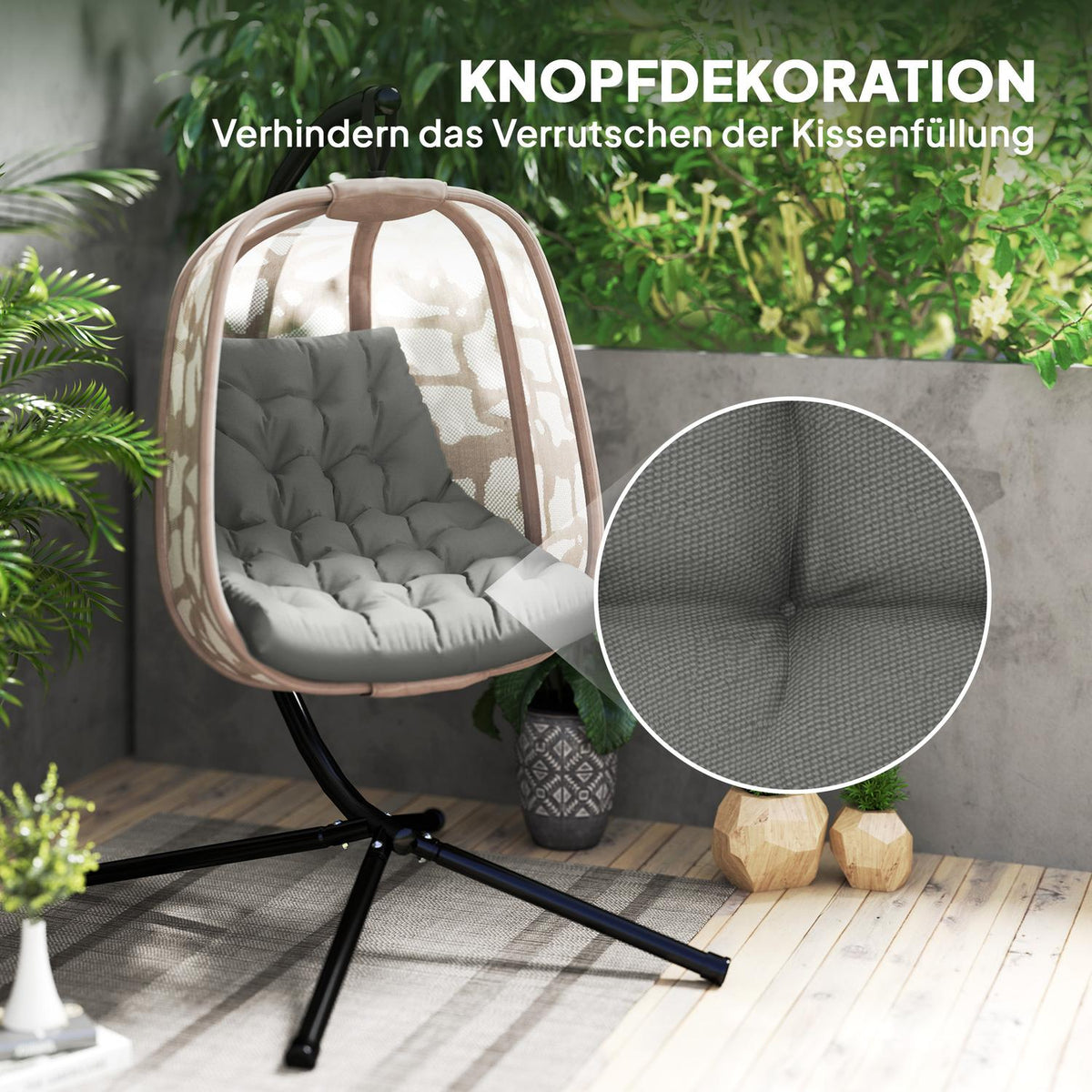 Seat cushion, 120x100 cm chair cushion with backrest, 8cm thick padding, water-repellent seat cushion for rocking chairs and hanging baskets, gray