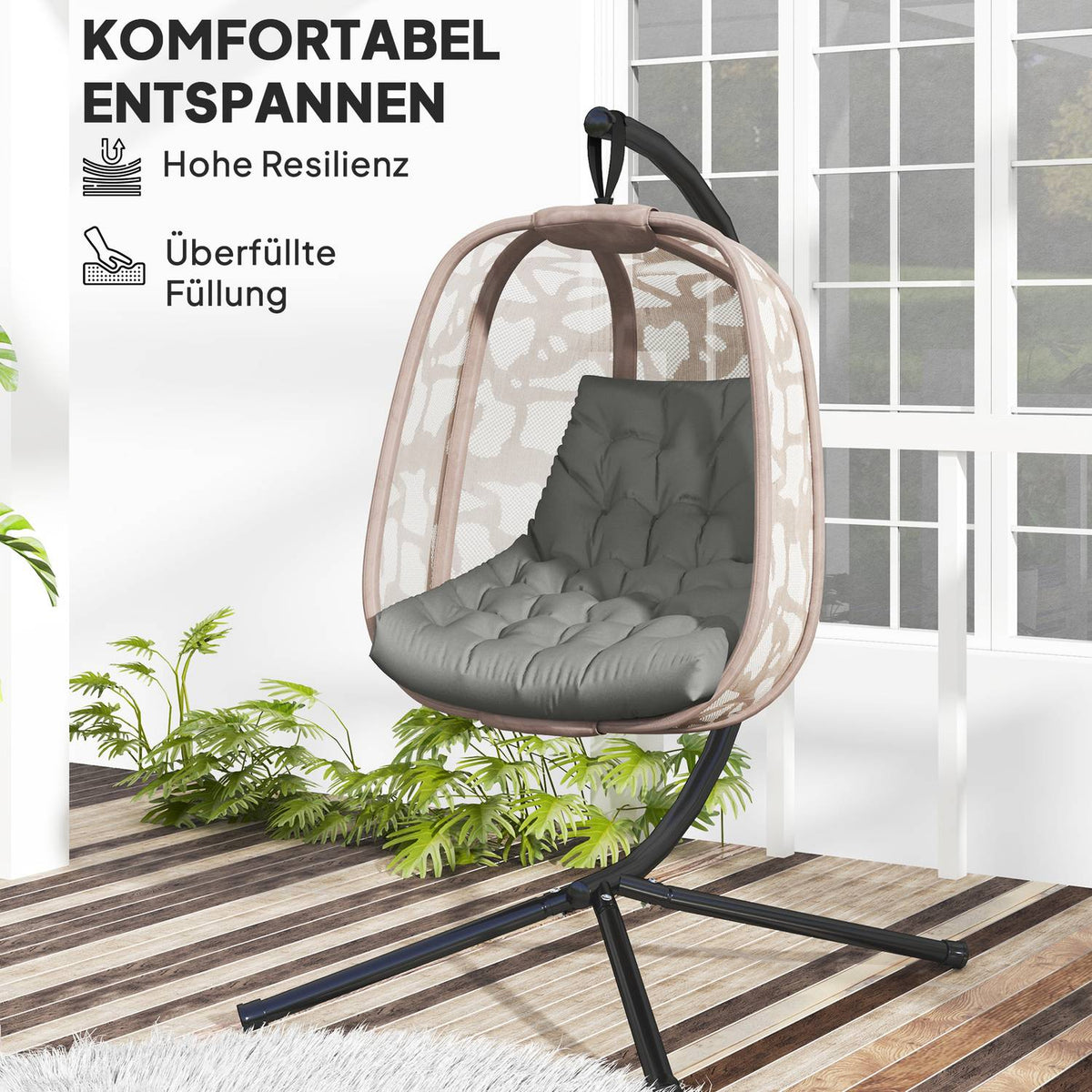 Seat cushion, 120x100 cm chair cushion with backrest, 8cm thick padding, water-repellent seat cushion for rocking chairs and hanging baskets, gray
