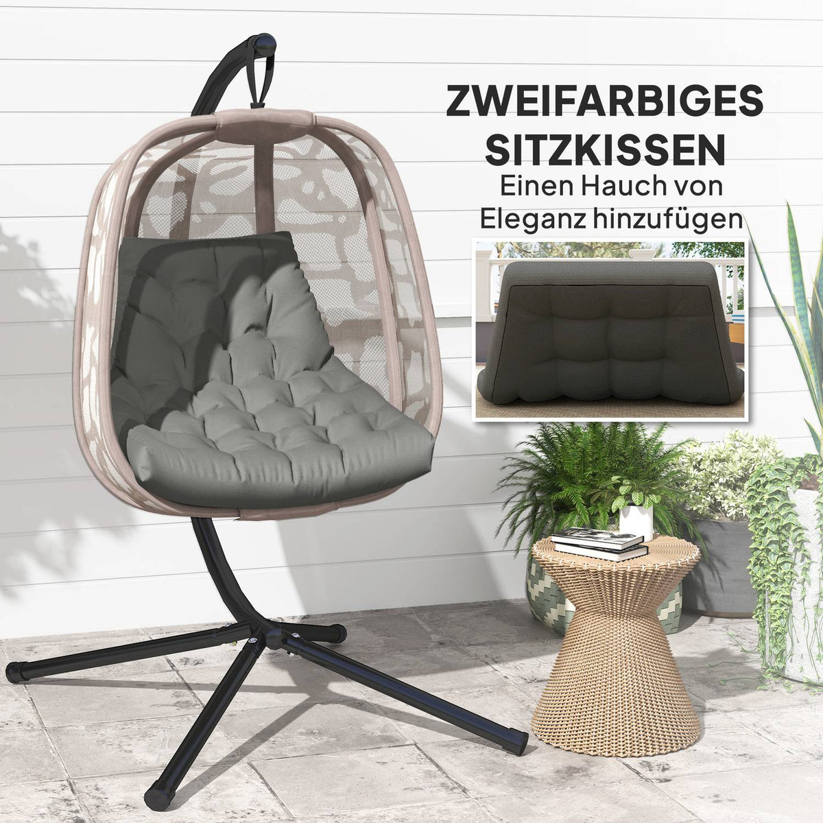 Seat cushion, 120x100 cm chair cushion with backrest, 8cm thick padding, water-repellent seat cushion for rocking chairs and hanging baskets, gray