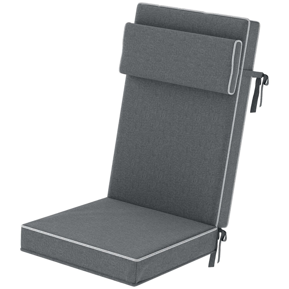 Seat cushion 120 x 47 x 9.5 cm water-repellent chair cushion with ties, headrest, UPF50+ outdoor indoor seat pad, seat pad for folding chair, dining chair, dark gray