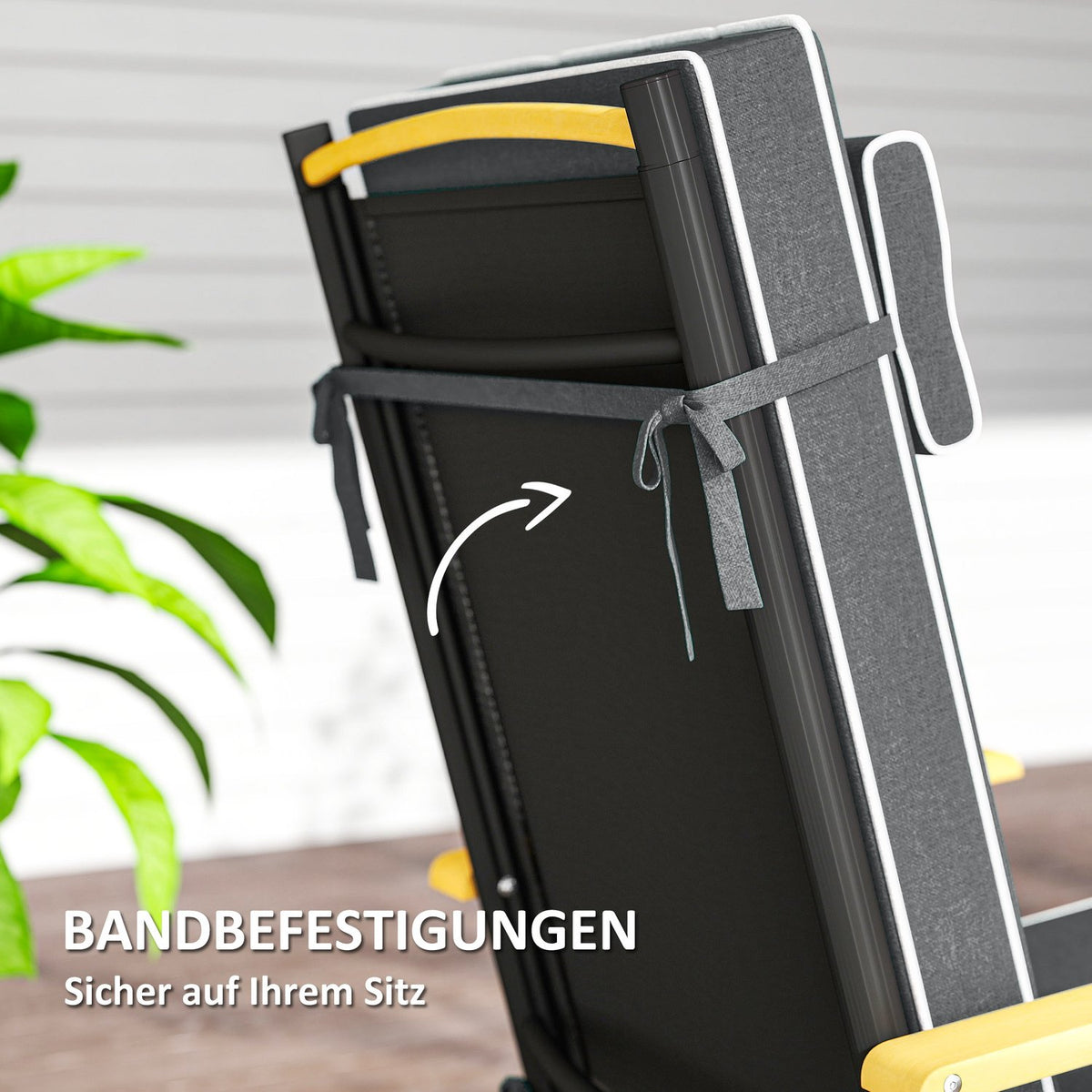 Seat cushion 120 x 47 x 9.5 cm water-repellent chair cushion with ties, headrest, UPF50+ outdoor indoor seat pad, seat pad for folding chair, dining chair, dark gray