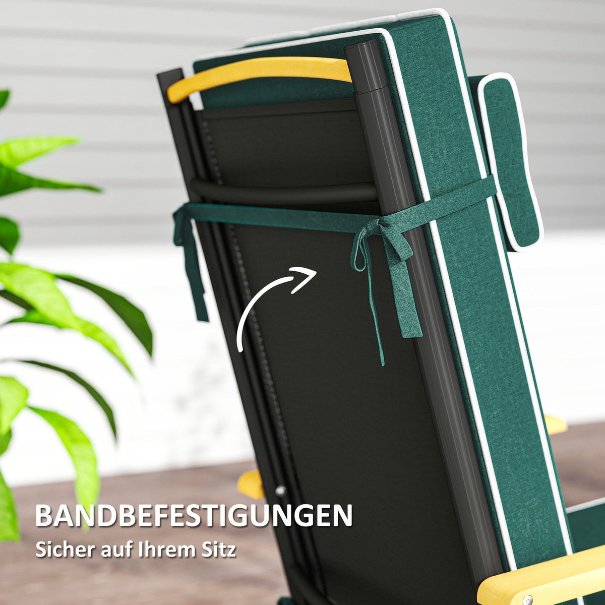 Seat cushion 120 x 47 x 9.5 cm water-repellent chair cushion with ties, headrest, UPF50+ outdoor indoor seat pad, seat pad for folding chair, dining chair, green