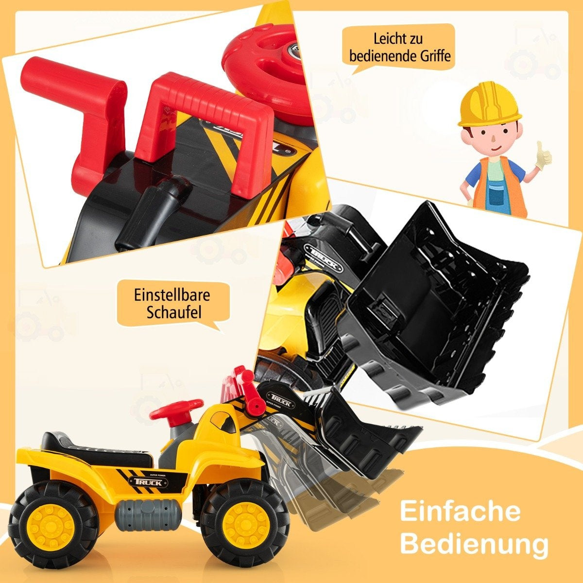 Seat excavator with built-in storage compartment children's excavator with 4 sound buttons excavator toy