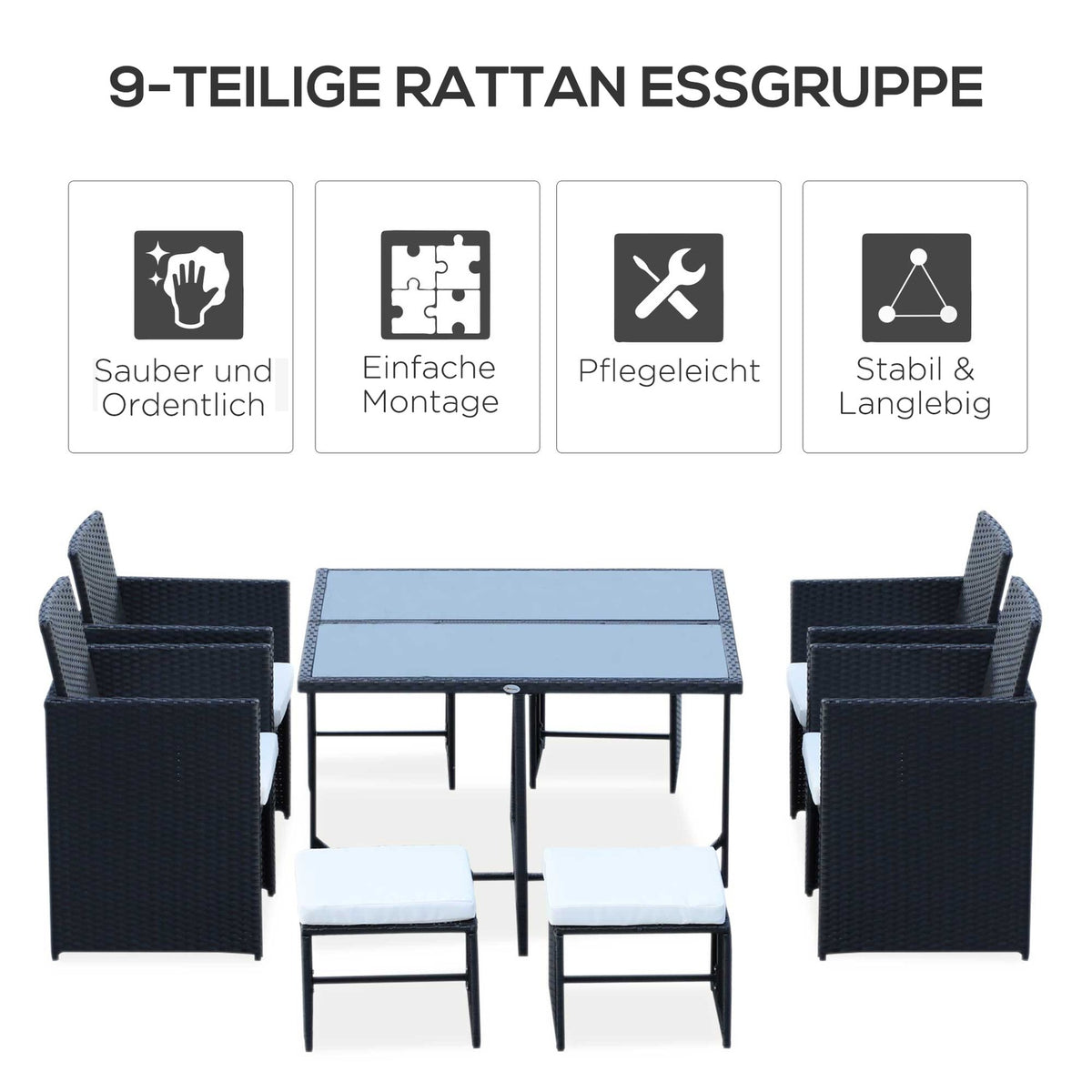 Seating Group 8 People Polyrattan Garden Set Seating Set Black