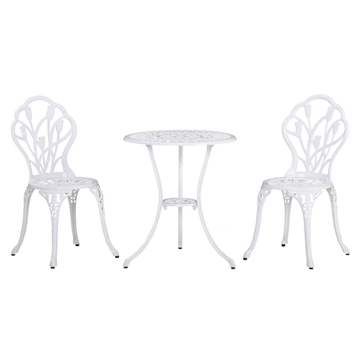 Seating Group For 2 People Dining Group Garden Furniture Set 1 Table + 2 Chairs With Umbrella Hole Aluminum White