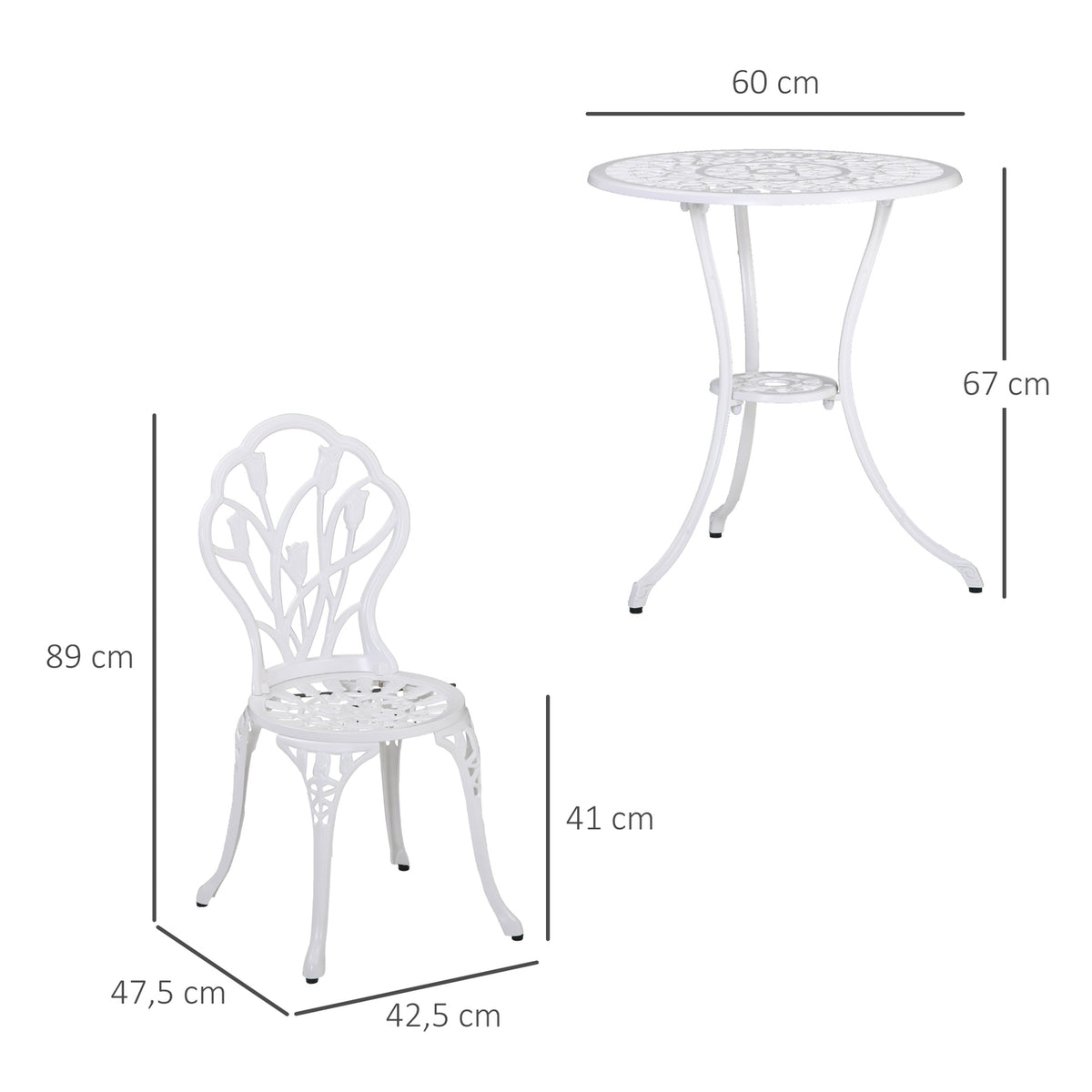 Seating Group For 2 People Dining Group Garden Furniture Set 1 Table + 2 Chairs With Umbrella Hole Aluminum White
