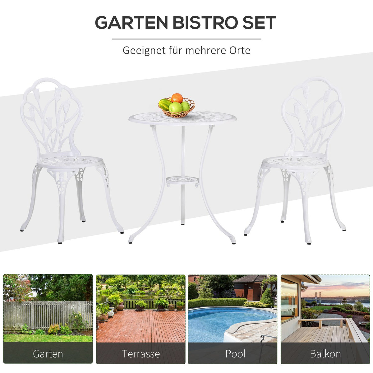 Seating Group For 2 People Dining Group Garden Furniture Set 1 Table + 2 Chairs With Umbrella Hole Aluminum White