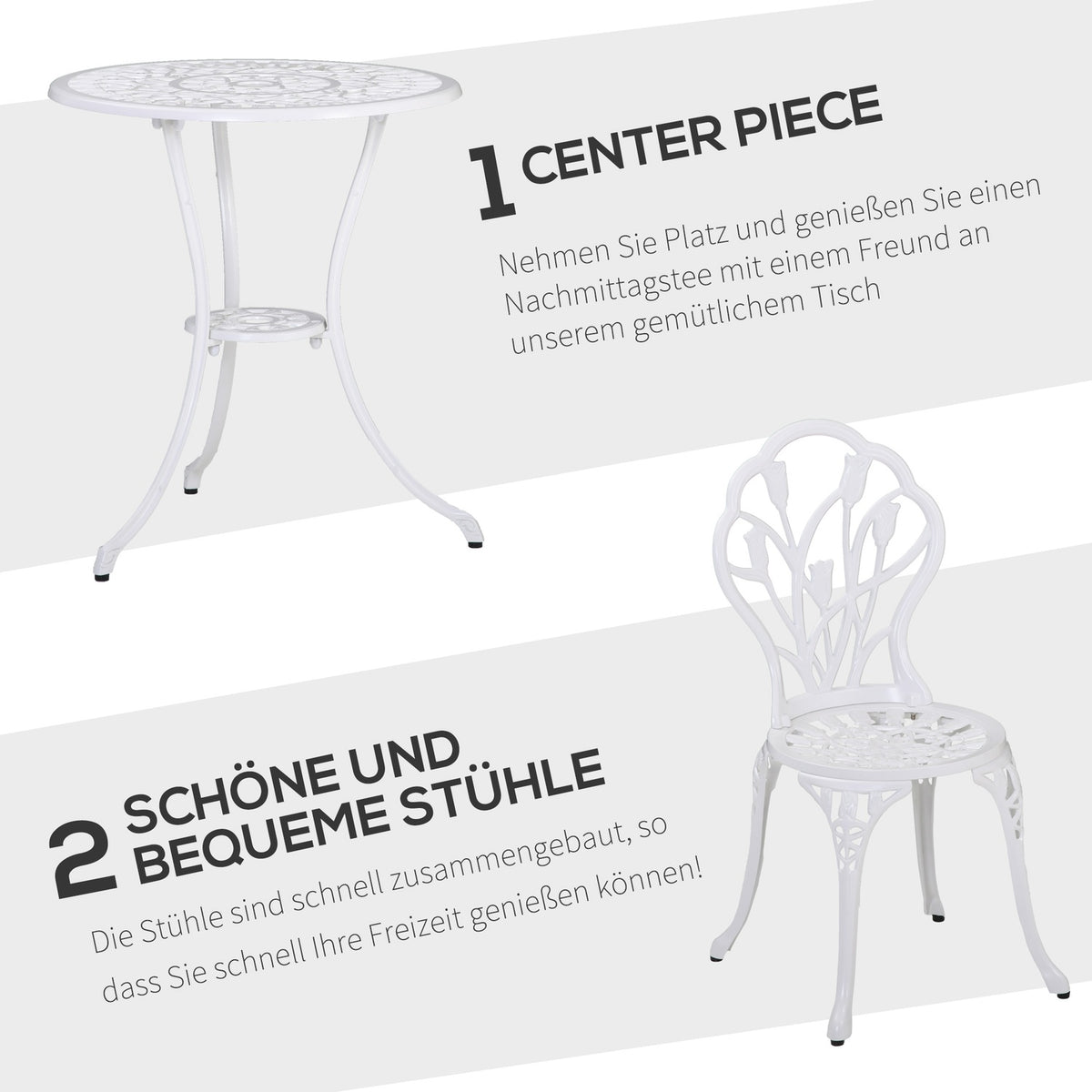 Seating Group For 2 People Dining Group Garden Furniture Set 1 Table + 2 Chairs With Umbrella Hole Aluminum White