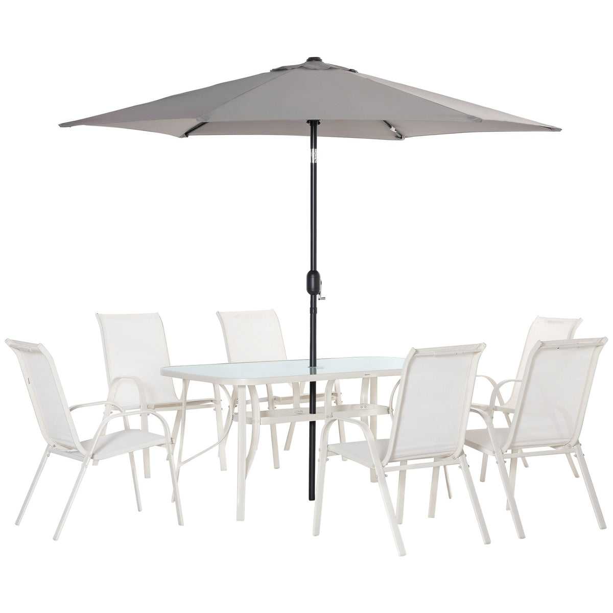Seating Group For 6 People Dining Group With Parasol Garden Furniture Set Aluminum Cream White + Light Gray