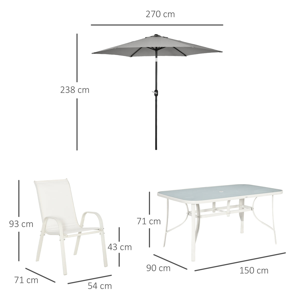 Seating Group For 6 People Dining Group With Parasol Garden Furniture Set Aluminum Cream White + Light Gray