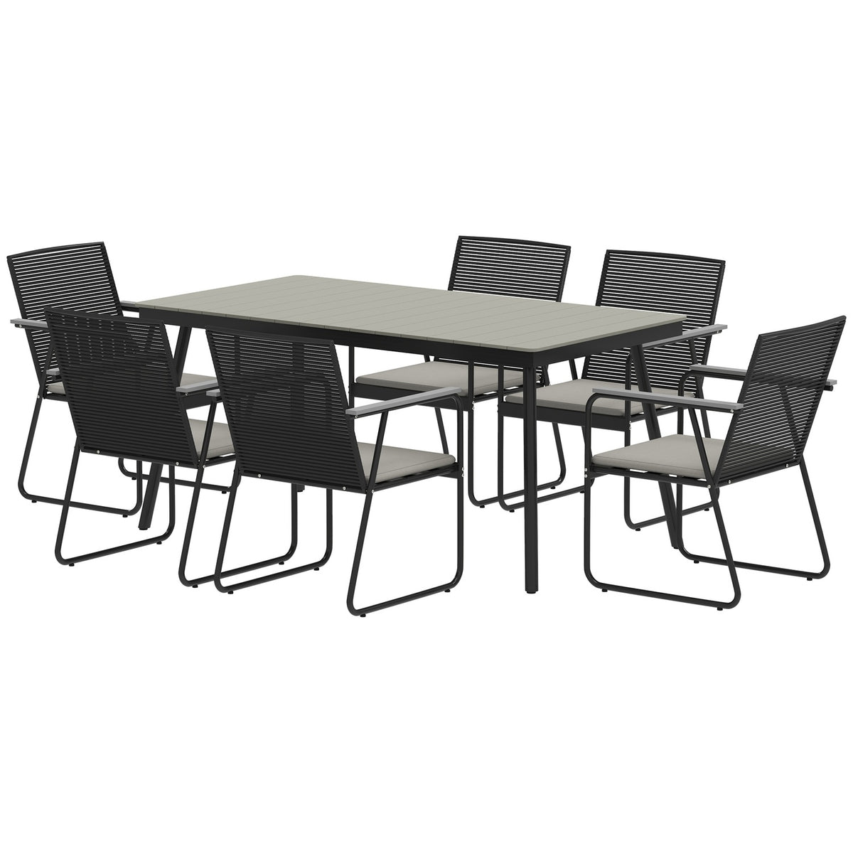 Seating group 7-piece metal dining group for 6 people Dining table with table 6 chairs Dining room group Kitchen table set with metal frame Balcony furniture Garden furniture for terrace, balcony Gray