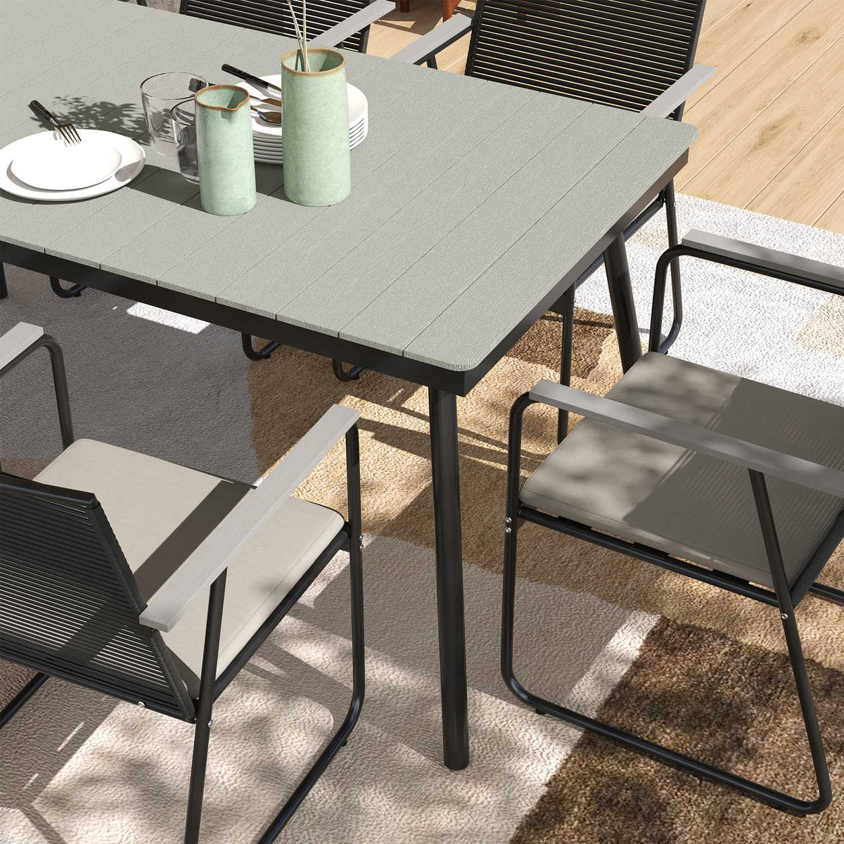 Seating group 7-piece metal dining group for 6 people Dining table with table 6 chairs Dining room group Kitchen table set with metal frame Balcony furniture Garden furniture for terrace, balcony Gray