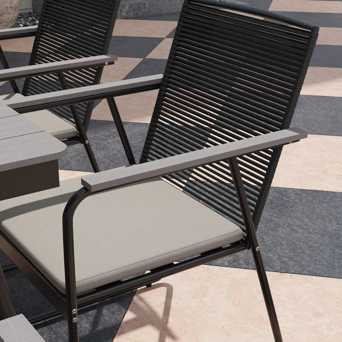 Seating group 7-piece metal dining group for 6 people Dining table with table 6 chairs Dining room group Kitchen table set with metal frame Balcony furniture Garden furniture for terrace, balcony Gray