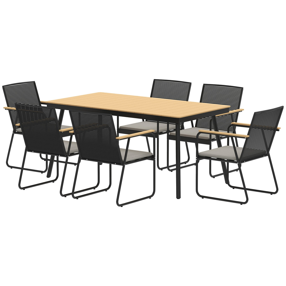 Seating group 7-piece metal dining group for 6 people Dining table with table 6 chairs Dining room group Kitchen table set with metal frame Balcony furniture Garden furniture for terrace, balcony Natural wood