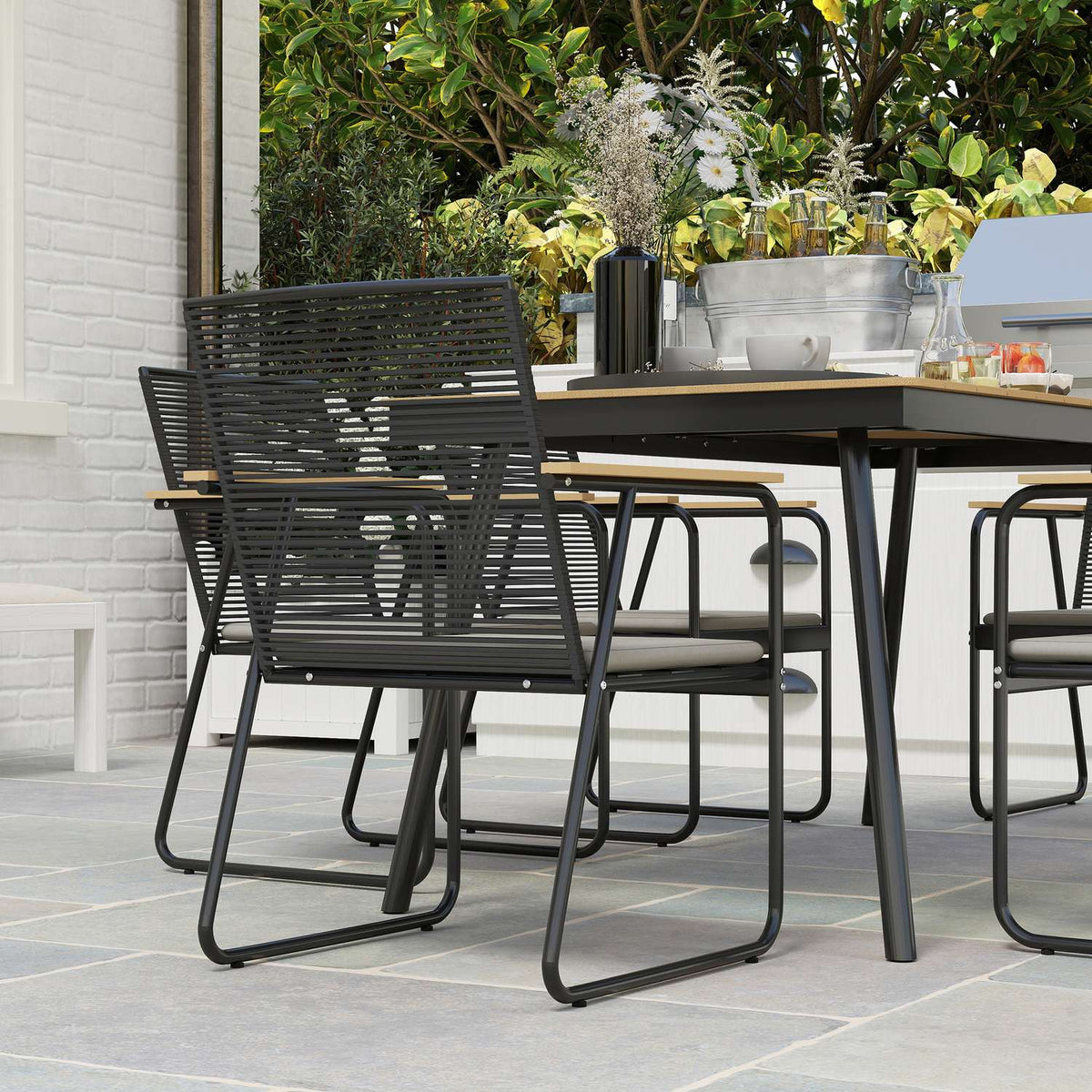 Seating group 7-piece metal dining group for 6 people Dining table with table 6 chairs Dining room group Kitchen table set with metal frame Balcony furniture Garden furniture for terrace, balcony Natural wood