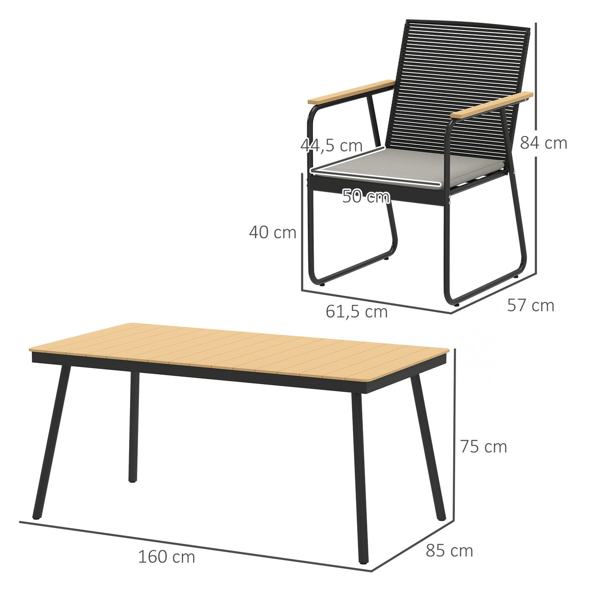 Seating group 7-piece metal dining group for 6 people Dining table with table 6 chairs Dining room group Kitchen table set with metal frame Balcony furniture Garden furniture for terrace, balcony Natural wood