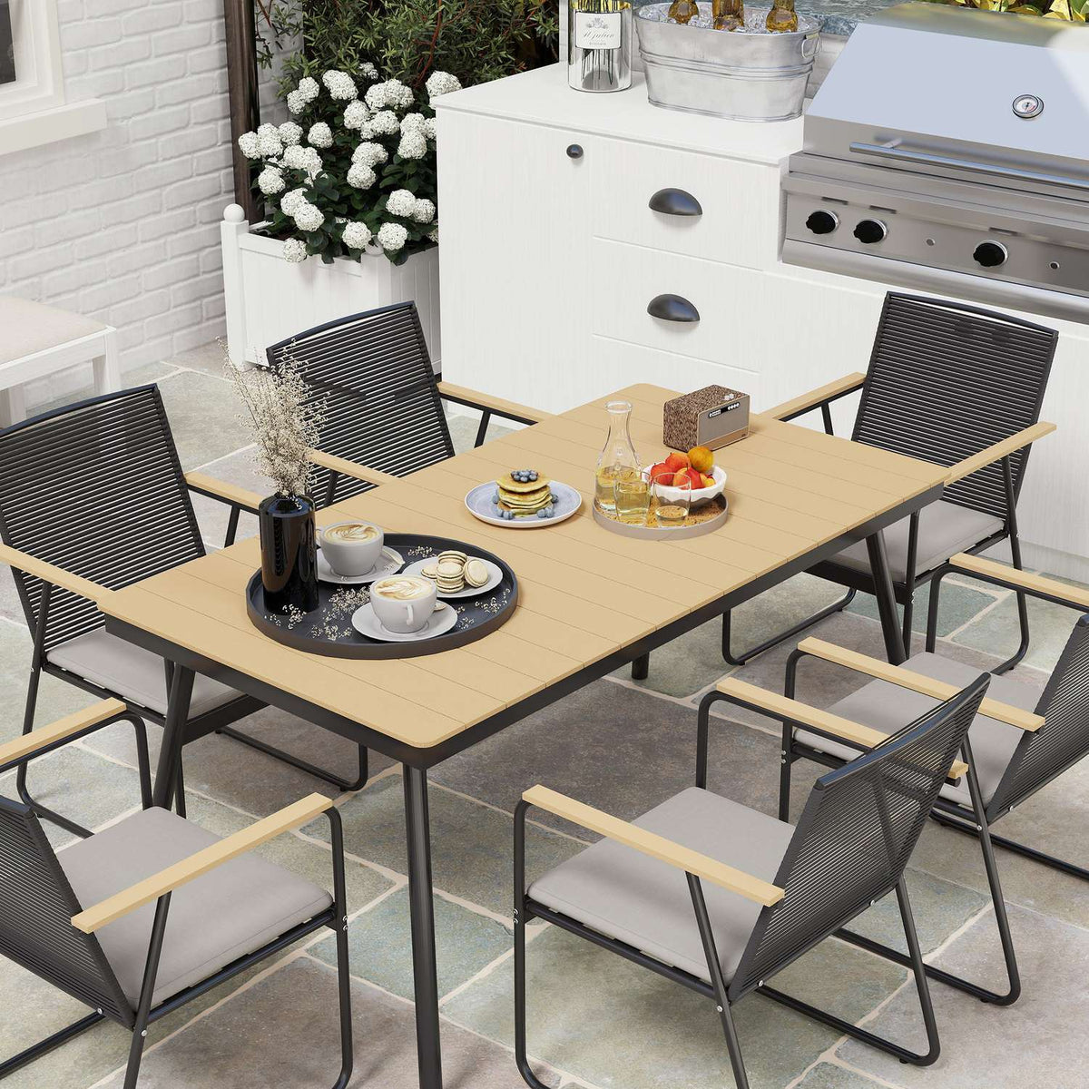 Seating group 7-piece metal dining group for 6 people Dining table with table 6 chairs Dining room group Kitchen table set with metal frame Balcony furniture Garden furniture for terrace, balcony Natural wood