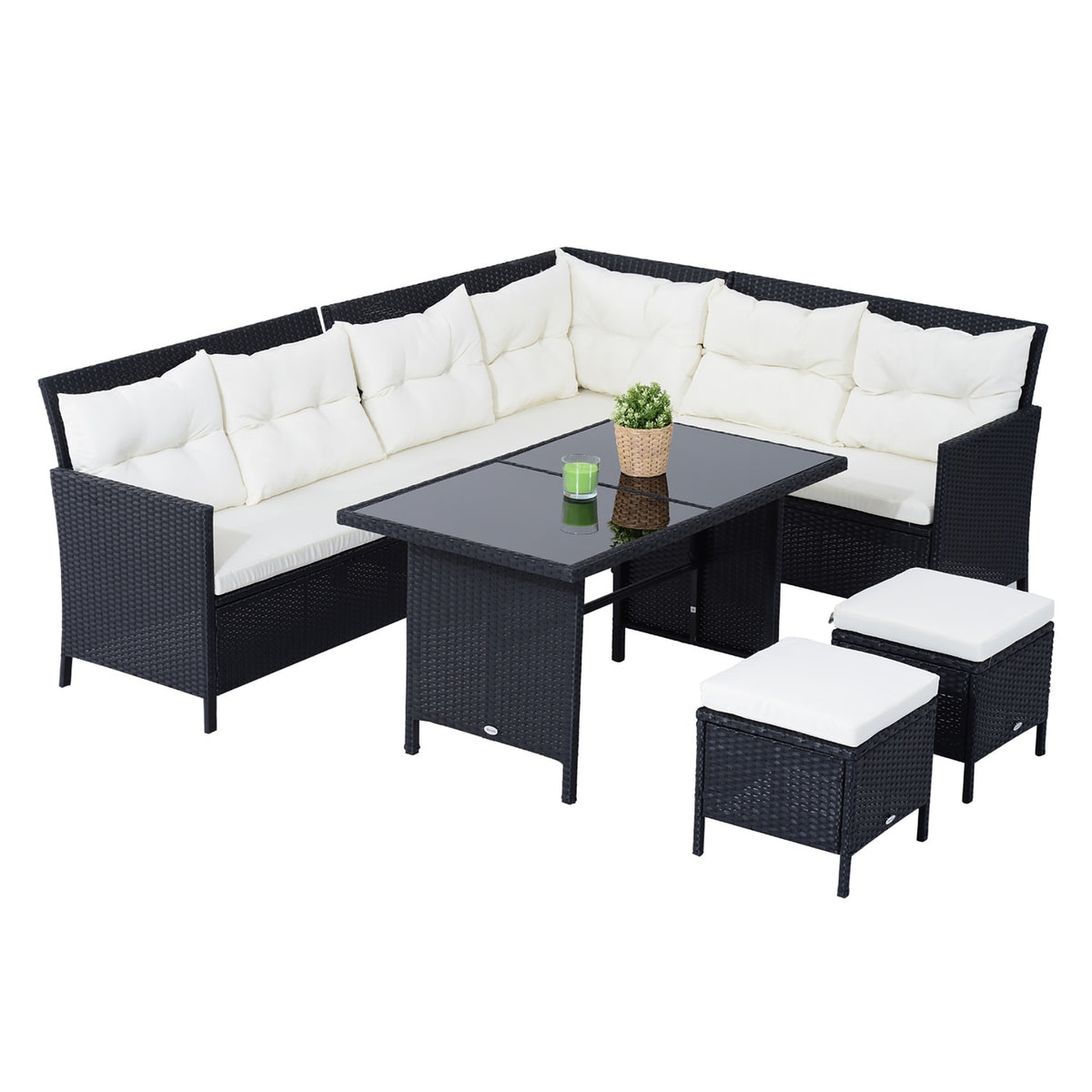 Seating set for 7 people garden set seating group polyrattan black cream white for garden terrace balcony