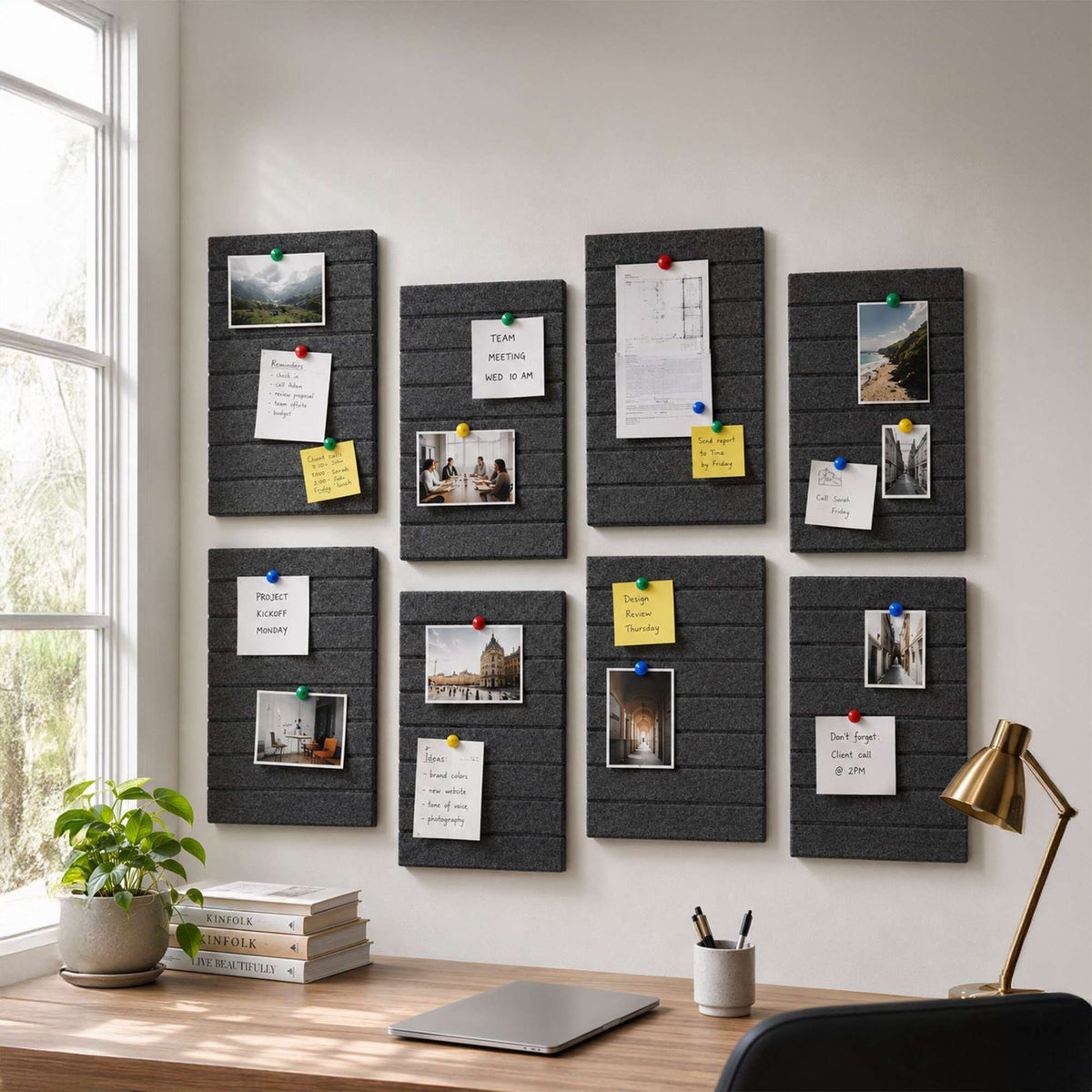 Self-Adhesive Felt Pinboard, Dark Gray, 120 x 90 cm