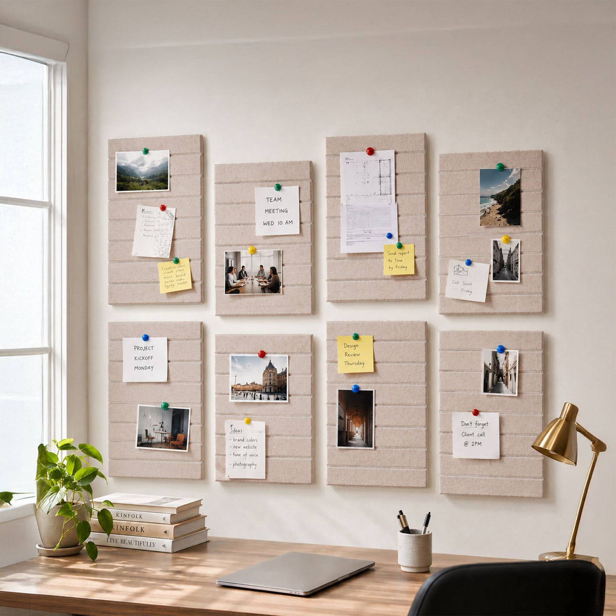 Self-Adhesive Felt Pinboard, Light Gray, 120x90 cm