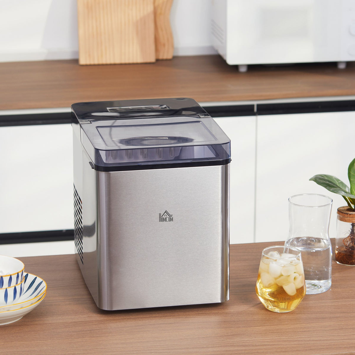 Self-Cleaning Ice Cube Machine 15 Kg/24H 1.6 L Ice Cube Maker With 2.1 L Water Tank Scoop And Basket 2 Selectable Ice Cube Sizes