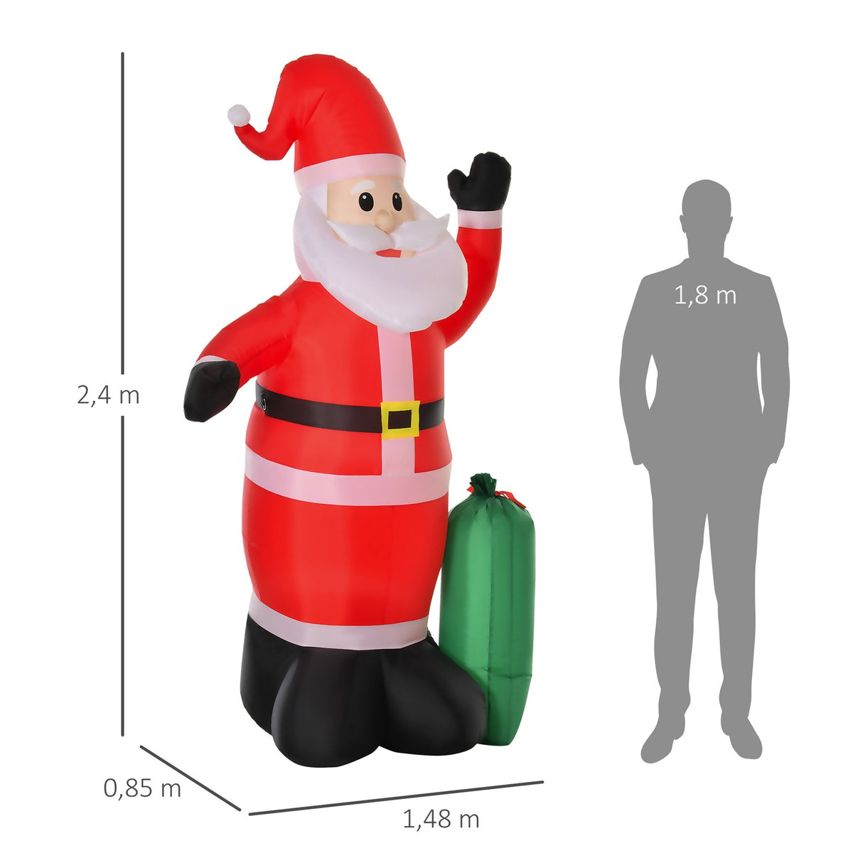 Self-Inflatable Decoration Santa Claus With Gift Bag Led Blower Red 148 X 85 X 240 Cm
