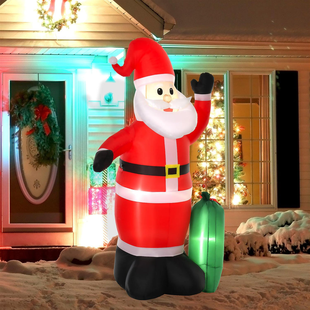 Self-Inflatable Decoration Santa Claus With Gift Bag Led Blower Red 148 X 85 X 240 Cm