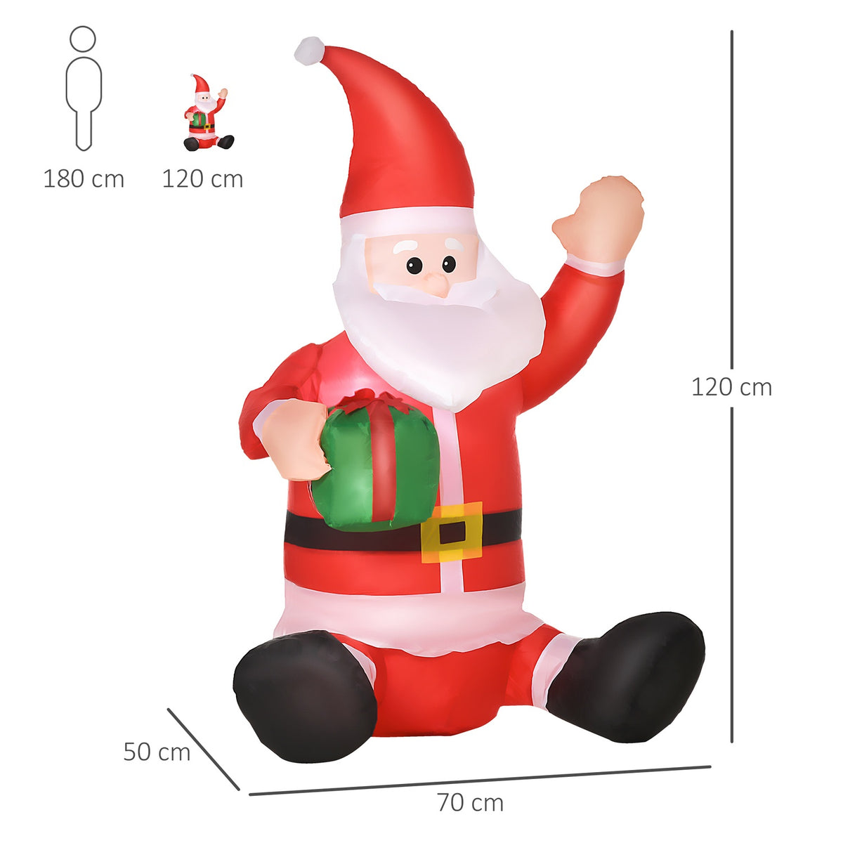 Self-Inflatable Santa Claus Christmas Decoration Led With Gift Blower Red L70 X W50 X H120 Cm