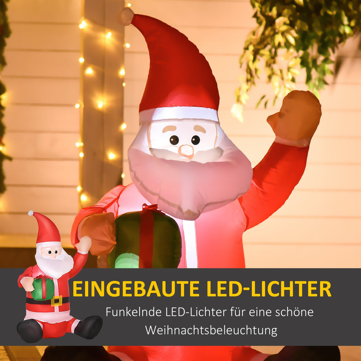 Self-Inflatable Santa Claus Christmas Decoration Led With Gift Blower Red L70 X W50 X H120 Cm