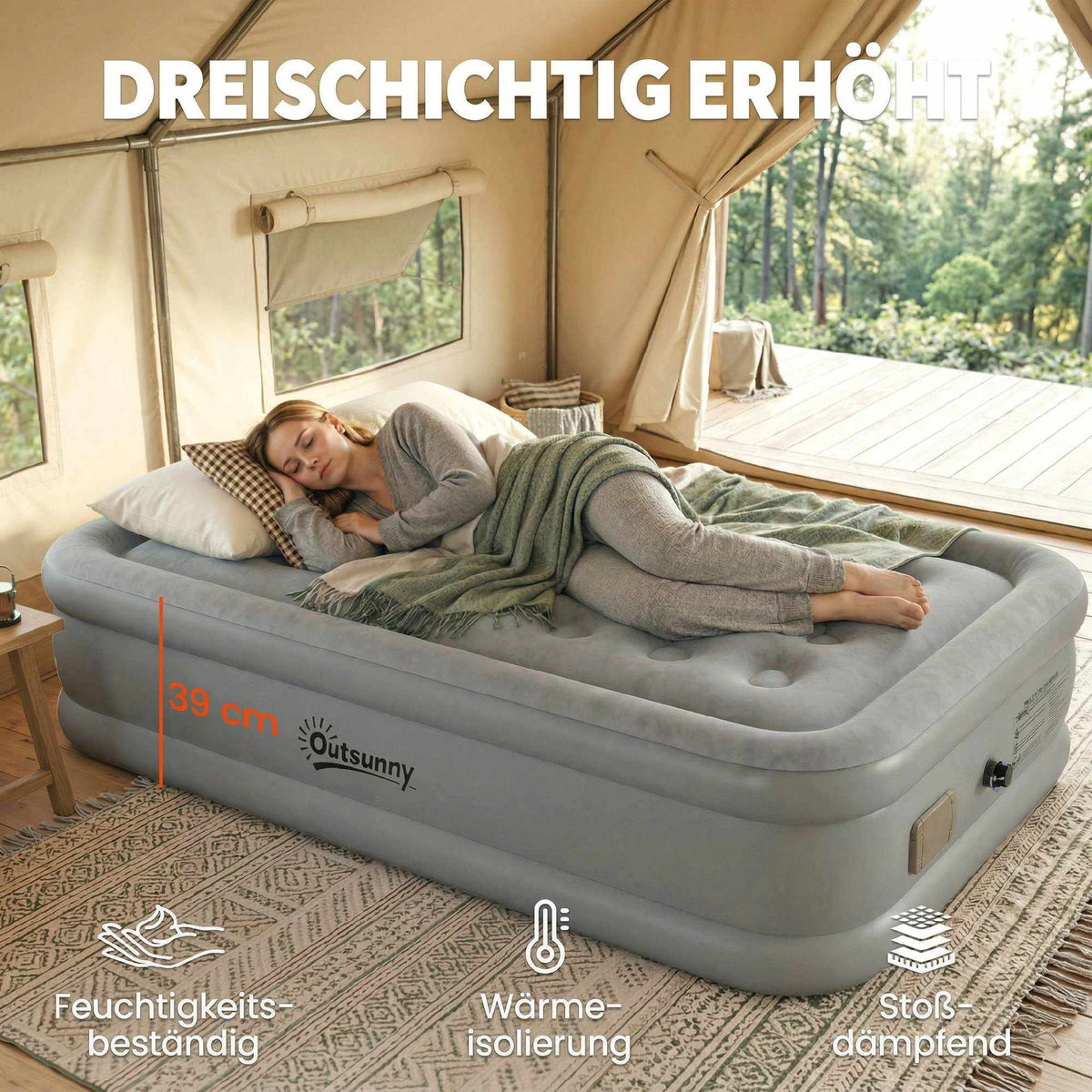Self-Inflating Air Mattress with Built-In Pump, Single Size