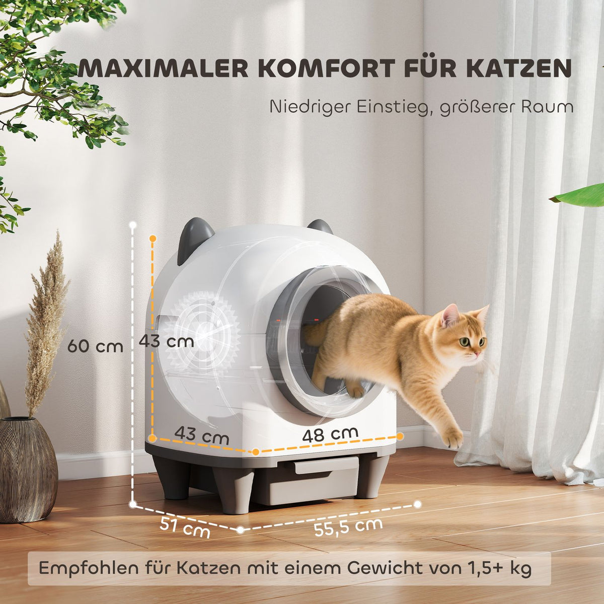 Self-cleaning cat litter box with app control 80 L odor removal for multiple cats