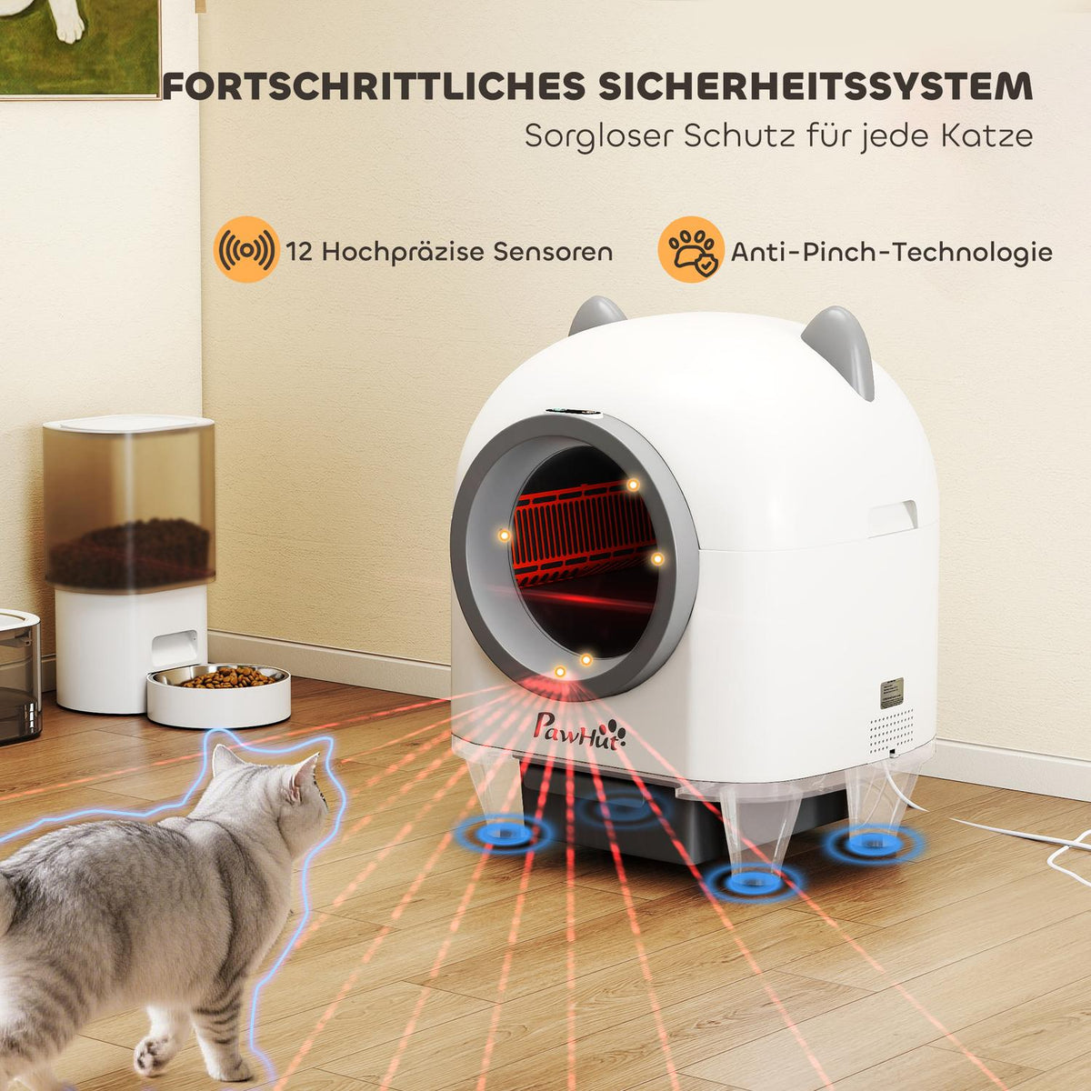 Self-cleaning cat litter box with app control 80 L odor removal for multiple cats