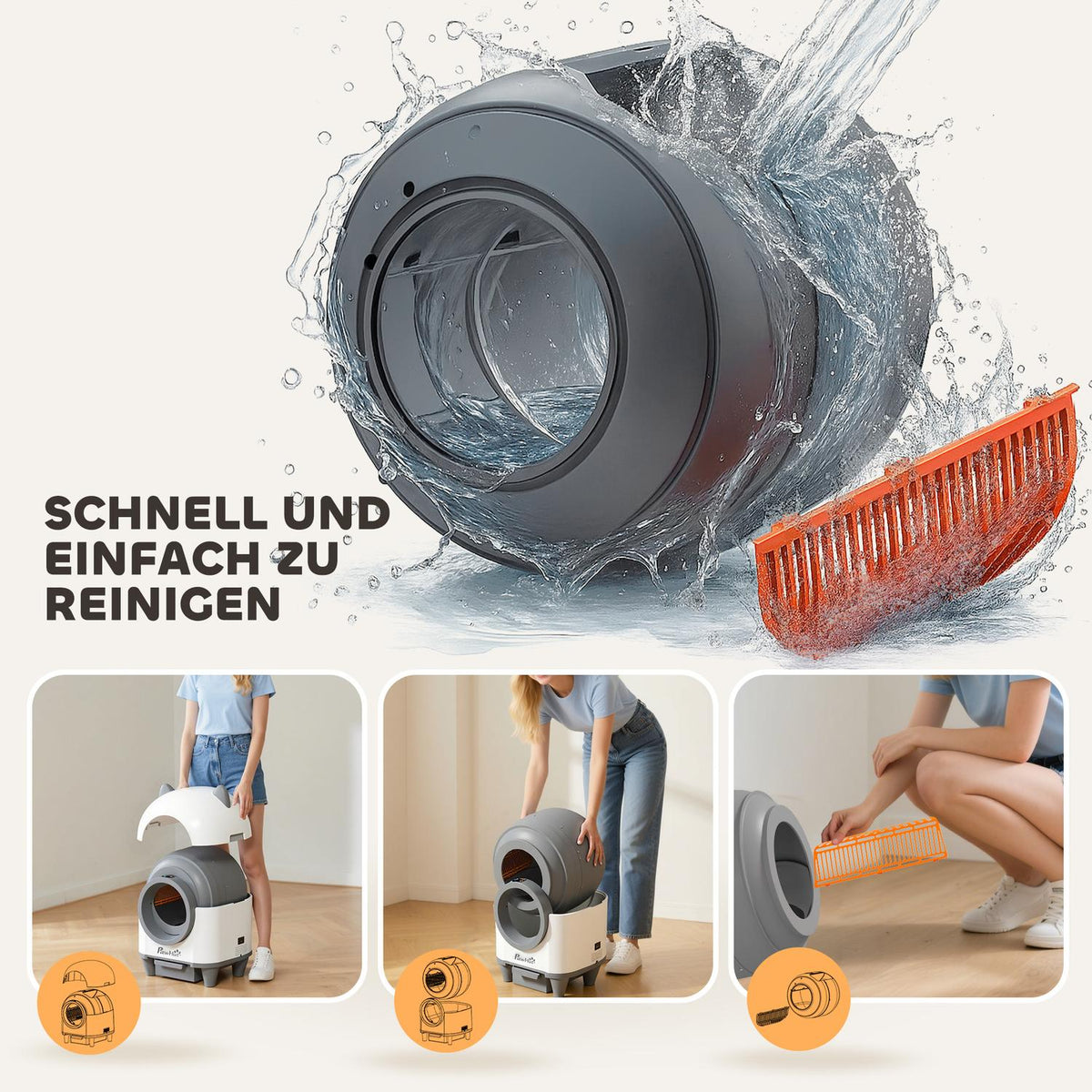 Self-cleaning cat litter box with app control 80 L odor removal for multiple cats