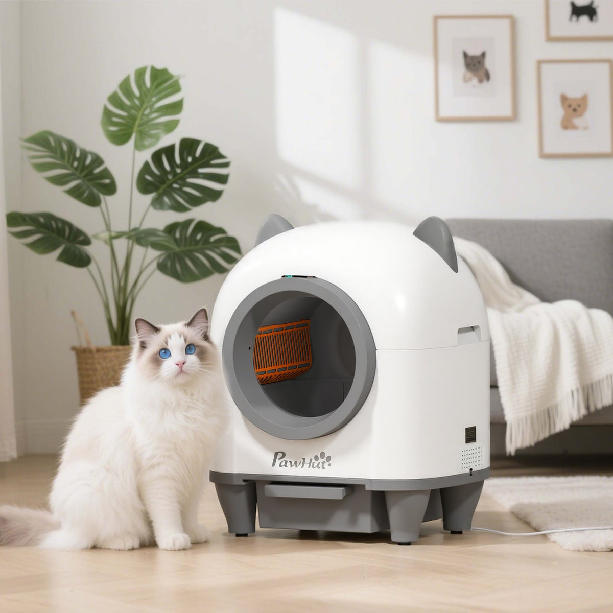 Self-cleaning cat litter box with app control 80 L odor removal for multiple cats