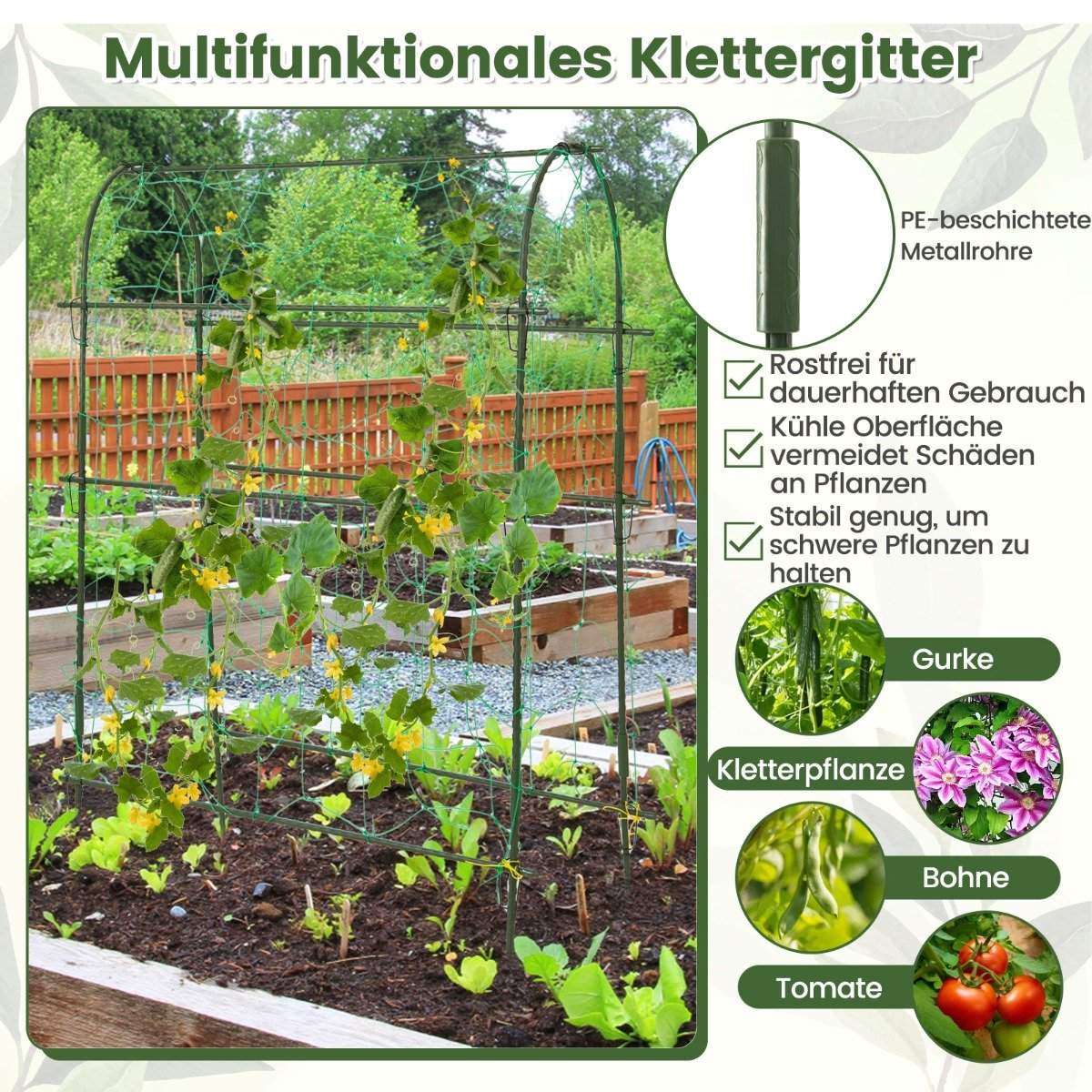Self-watering raised bed with trellis & water level indicator & drainage holes