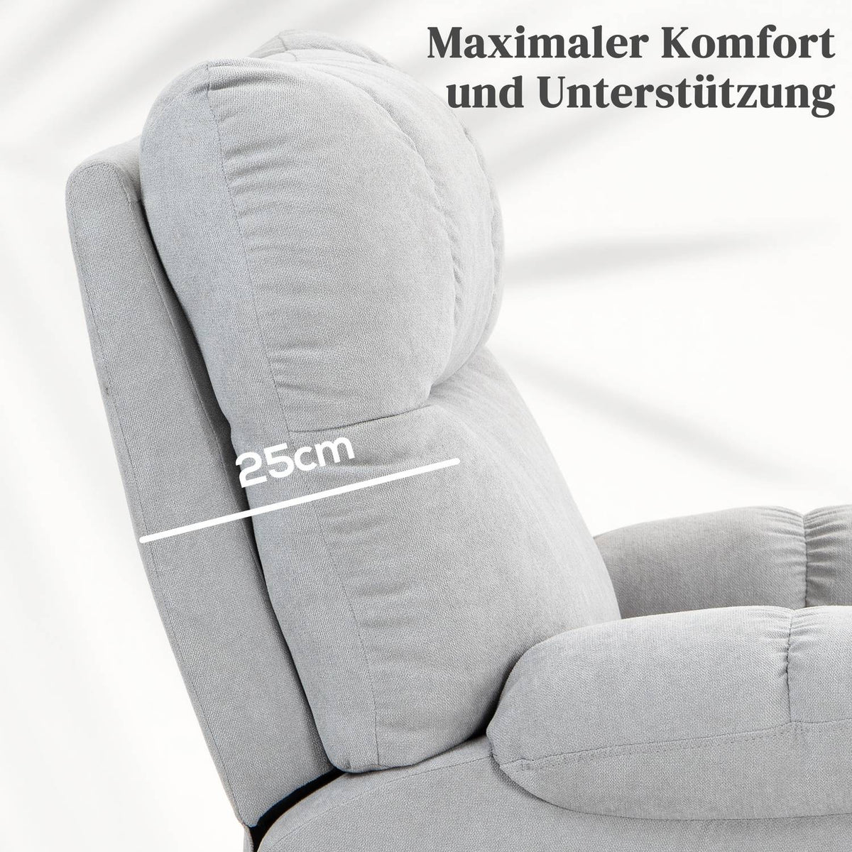Senior chair with stand-up aid, electric, with 3 modes, 8 massage points, heating function, foam, 91 x 95 x 109 cm, light gray